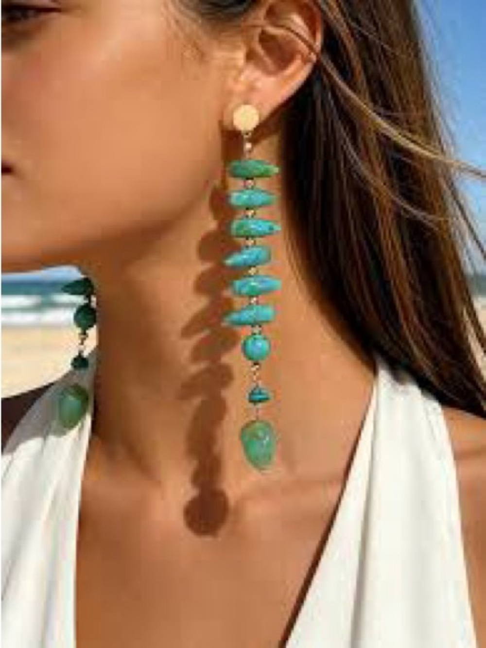 Turquoise Drop Bead Earrings - Women Jewelry